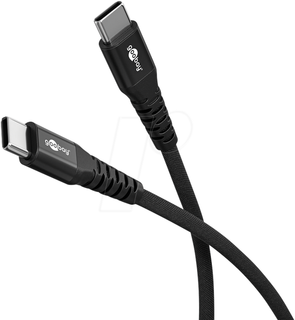Кабель синхронізації та зарядки, USB-C > USB-C, 3,0 м, 60 Вт, чорний текстильний кабель