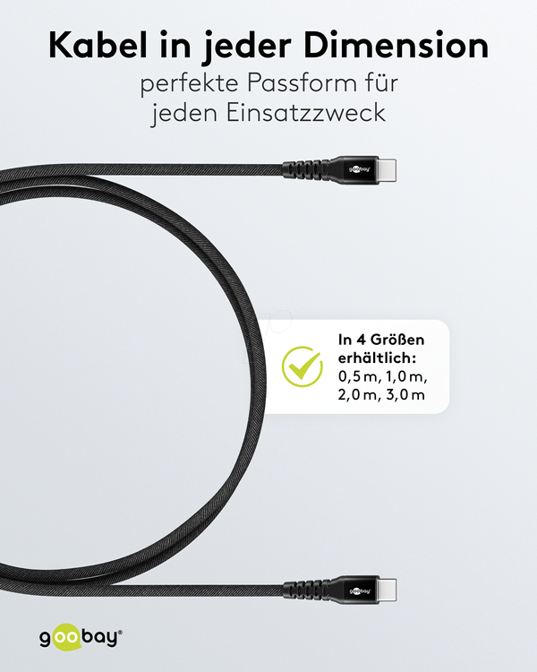 Кабель синхронізації та зарядки, USB-C > USB-C, 3,0 м, 60 Вт, чорний текстильний кабель
