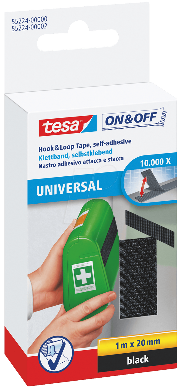 Стрічка-липучка tesa® On & Off, чорна