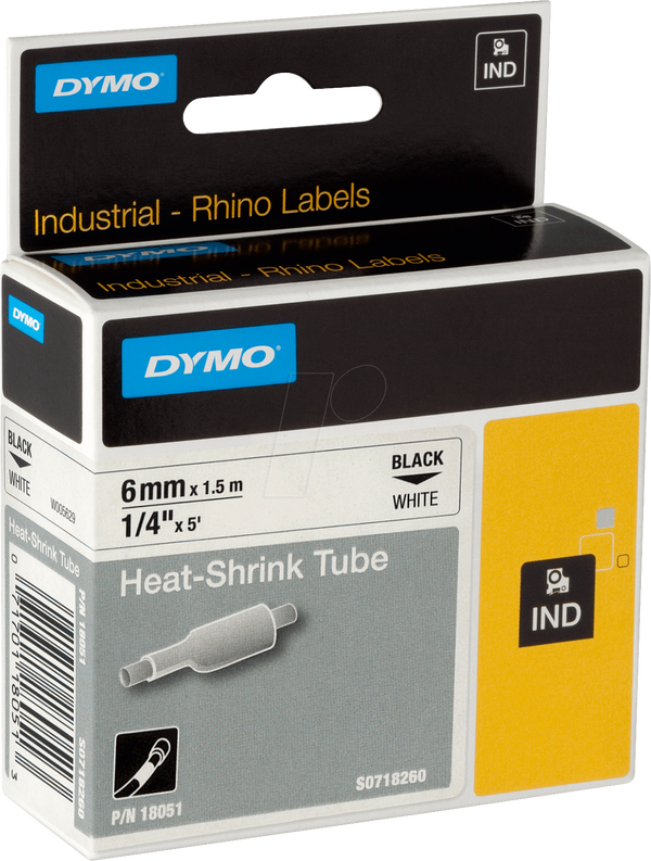 Термоусадочна трубка DYMO IND, 6 мм, чорна/біла
